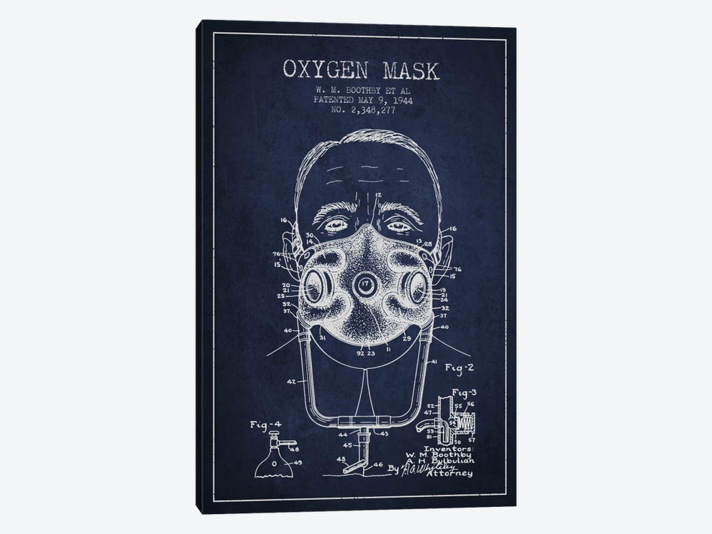 Oxygen Mask 2 Navy Blue Patent Blueprint by Aged Pixel 1-piece Art Print