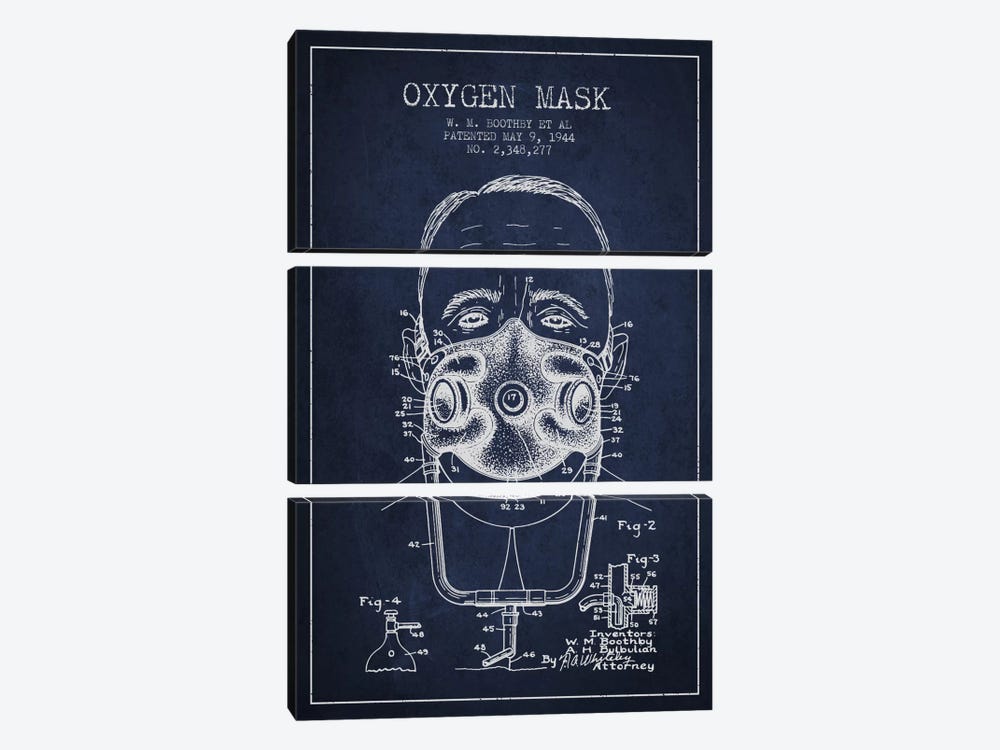 Oxygen Mask 2 Navy Blue Patent Blueprint by Aged Pixel 3-piece Art Print