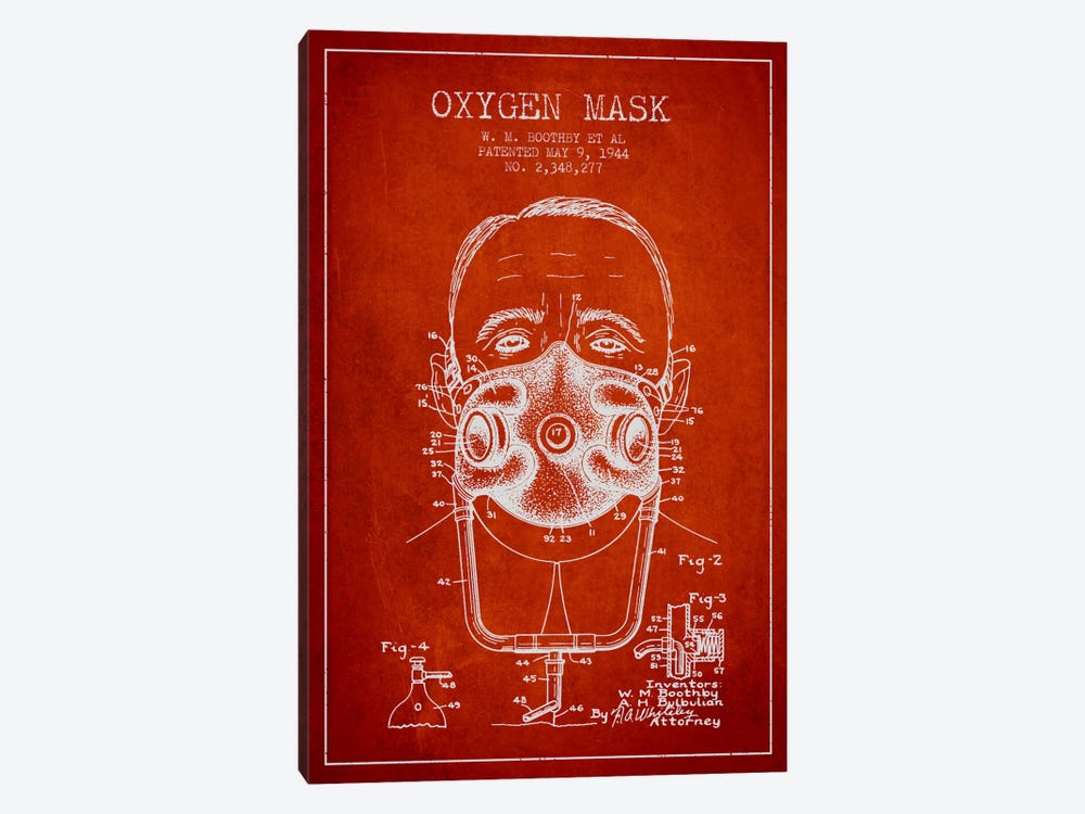 Oxygen Mask 2 Red Patent Blueprint by Aged Pixel 1-piece Canvas Art