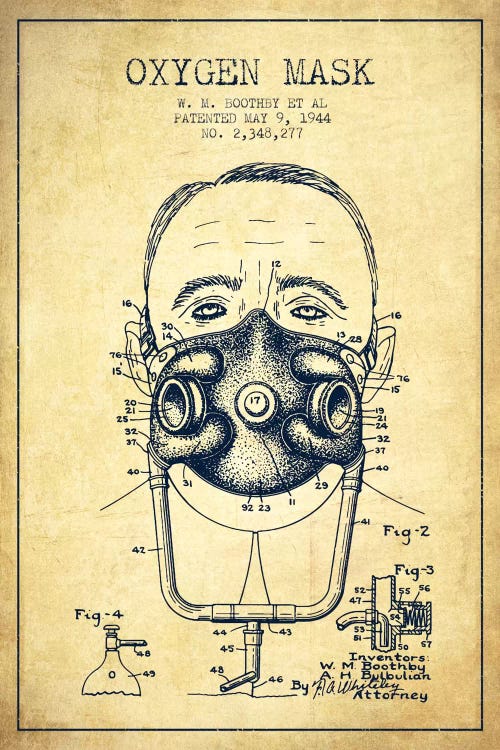 Oxygen Mask 2 Vintage Patent Blueprint by Aged Pixel wall art