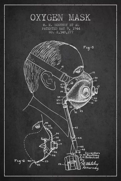 Oxygen Mask 3 Charcoal Patent Blueprint by Aged Pixel canvas print