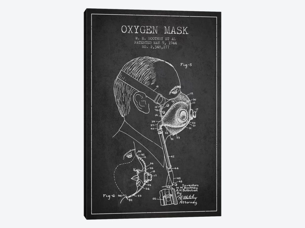 Oxygen Mask 3 Charcoal Patent Blueprint by Aged Pixel 1-piece Canvas Artwork