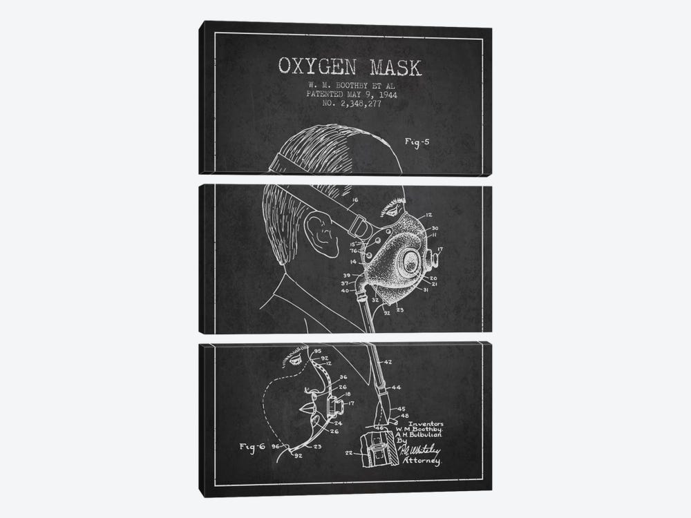 Oxygen Mask 3 Charcoal Patent Blueprint by Aged Pixel 3-piece Canvas Artwork