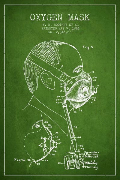 Oxygen Mask 3 Green Patent Blueprint by Aged Pixel canvas print