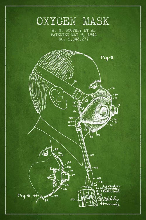 Oxygen Mask 3 Green Patent Blueprint by Aged Pixel wall art