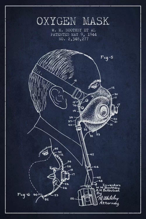 Oxygen Mask 3 Navy Blue Patent Blueprint by Aged Pixel wall art