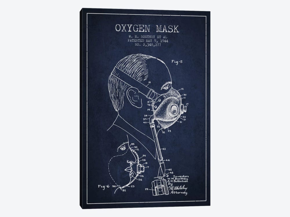 Oxygen Mask 3 Navy Blue Patent Blueprint by Aged Pixel 1-piece Canvas Artwork