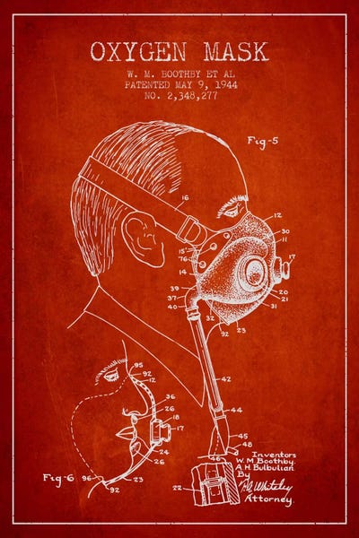 Oxygen Mask 3 Red Patent Blueprint by Aged Pixel canvas print
