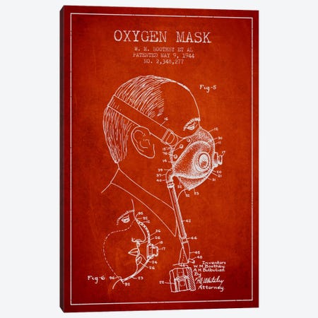 Oxygen Mask 3 Red Patent Blueprint Canvas Print #ADP2398} by Aged Pixel Canvas Art