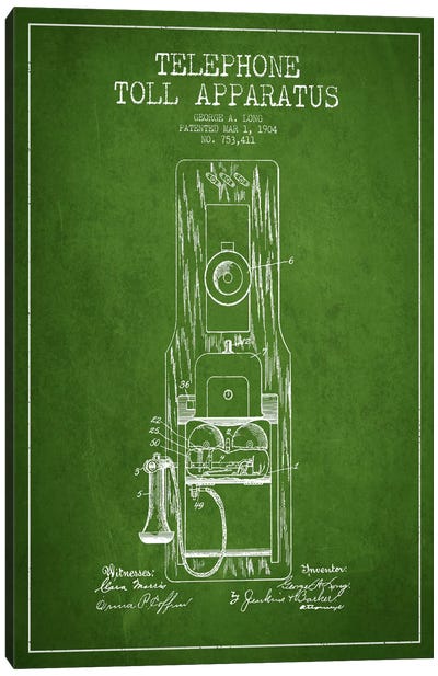 Long Telephone Toll Green Patent Blueprint Canvas Art Print - Aged Pixel: Electronics & Communication