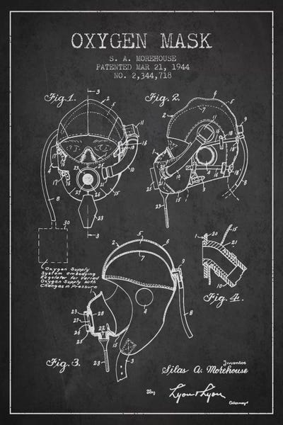 Oxygen Mask Charcoal Patent Blueprint by Aged Pixel canvas print