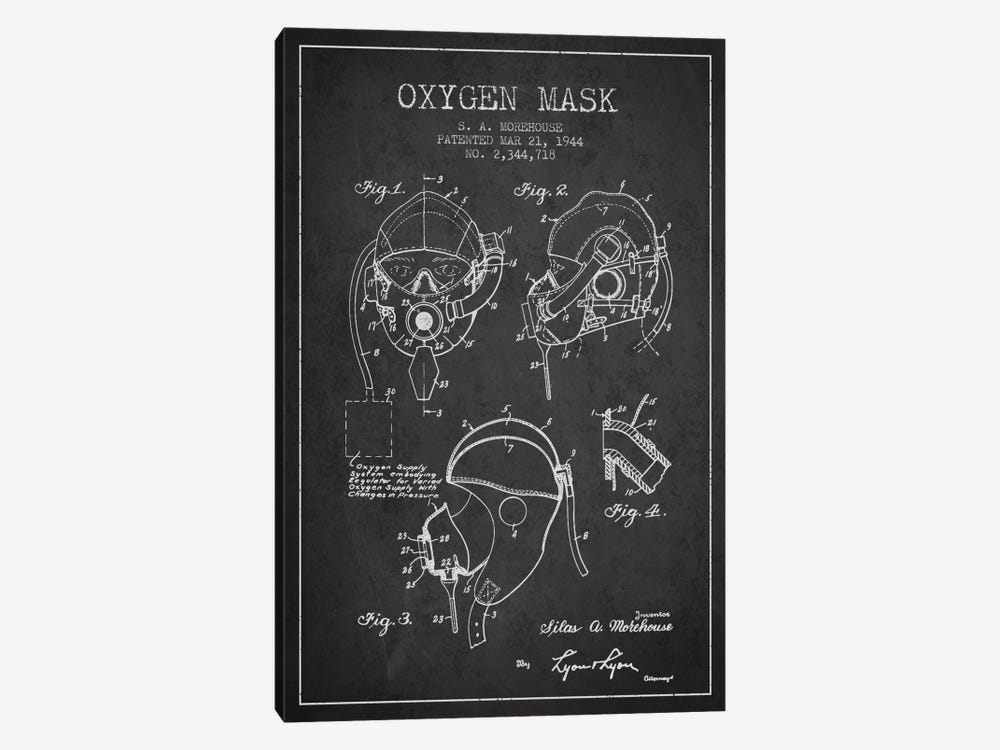 Oxygen Mask Charcoal Patent Blueprint by Aged Pixel 1-piece Canvas Art Print