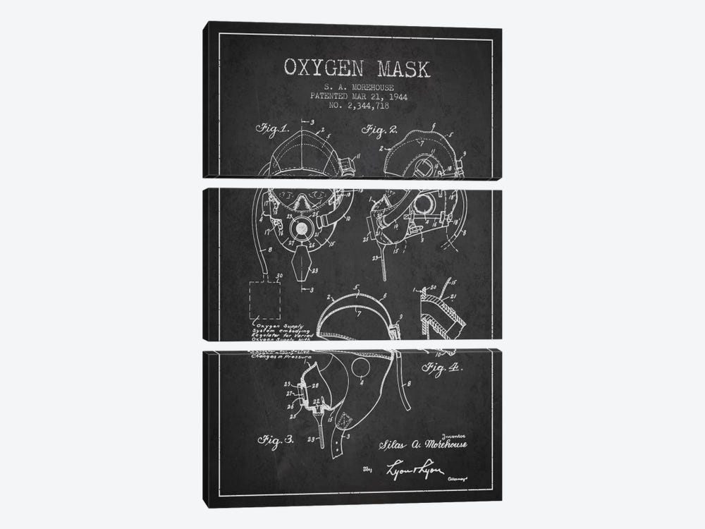 Oxygen Mask Charcoal Patent Blueprint by Aged Pixel 3-piece Canvas Art Print