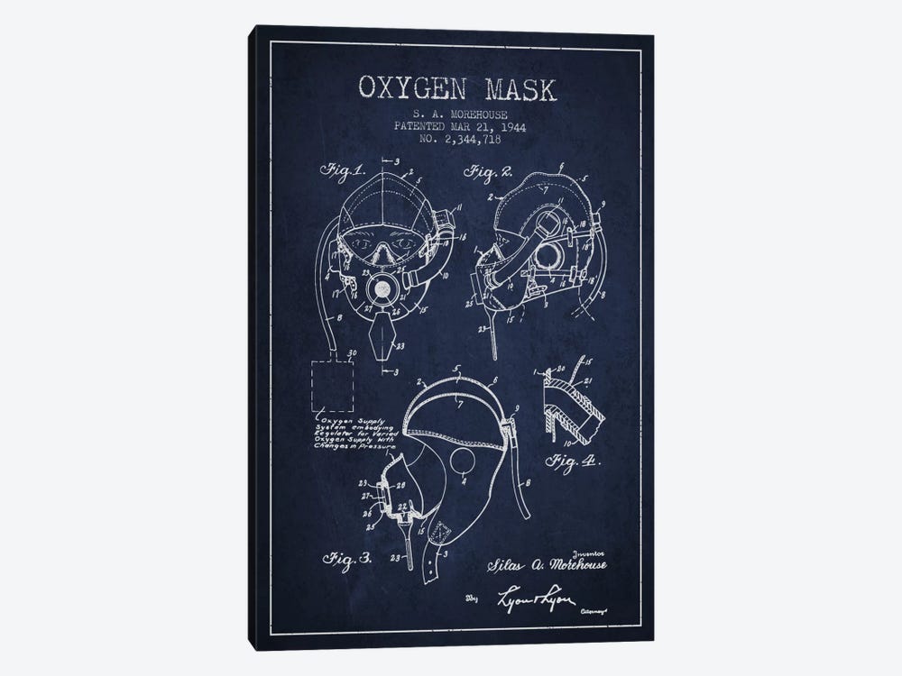 Oxygen Mask Navy Blue Patent Blueprint by Aged Pixel 1-piece Art Print