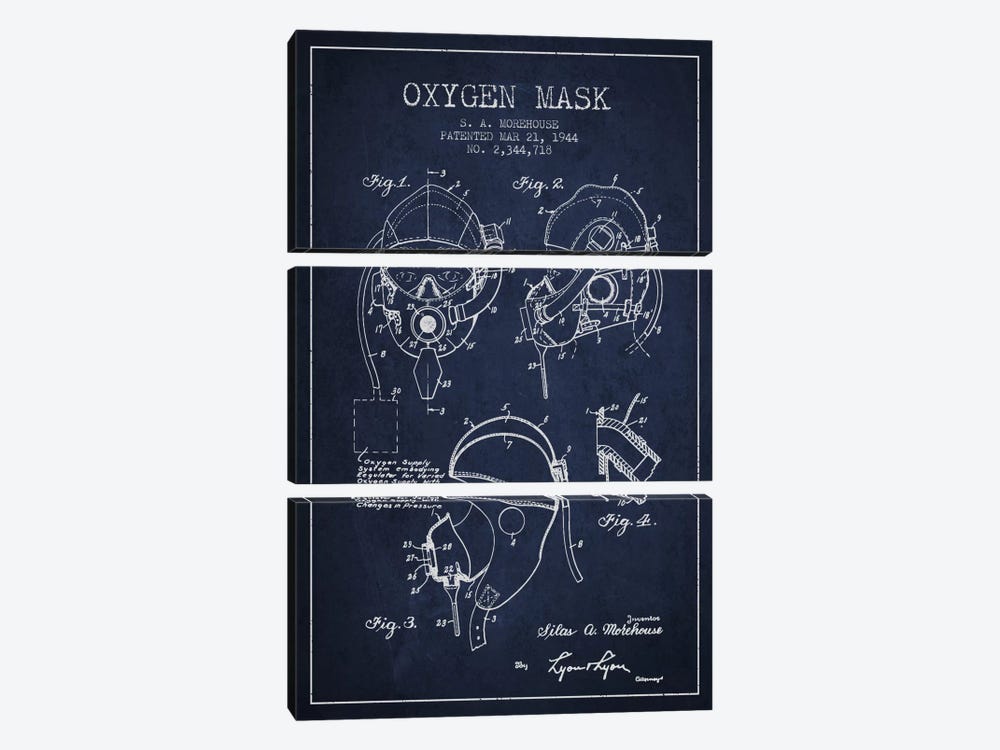 Oxygen Mask Navy Blue Patent Blueprint by Aged Pixel 3-piece Art Print