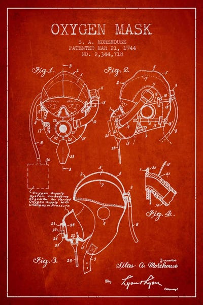 Oxygen Mask Red Patent Blueprint by Aged Pixel canvas print