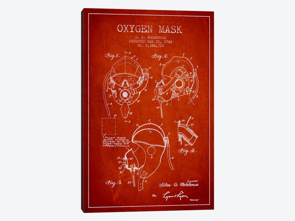 Oxygen Mask Red Patent Blueprint by Aged Pixel 1-piece Canvas Artwork