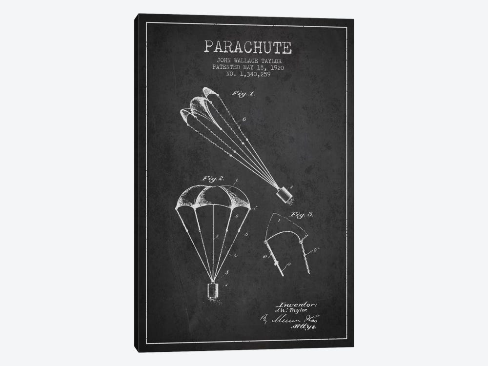 Parachute 1 Charcoal Patent Blueprint by Aged Pixel 1-piece Canvas Art