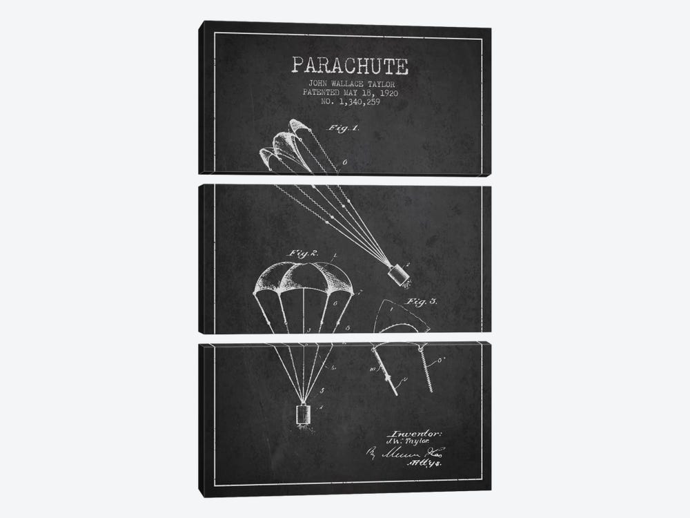 Parachute 1 Charcoal Patent Blueprint by Aged Pixel 3-piece Canvas Artwork