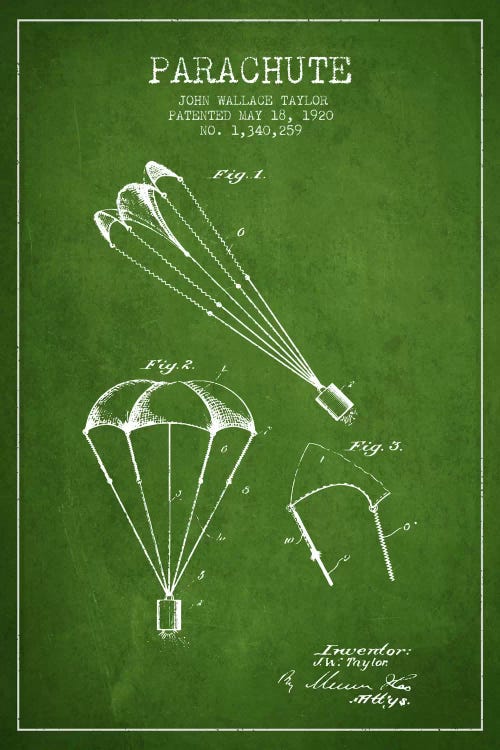 Parachute 1 Green Patent Blueprint by Aged Pixel wall art