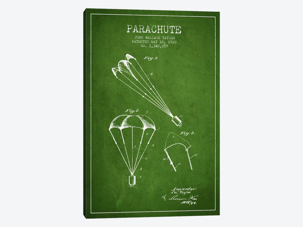 Parachute 1 Green Patent Blueprint by Aged Pixel 1-piece Art Print