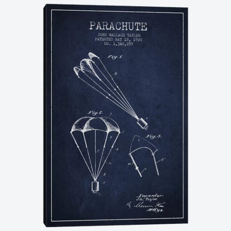 Parachute 1 Navy Blue Patent Blueprint Canvas Print #ADP2407} by Aged Pixel Art Print