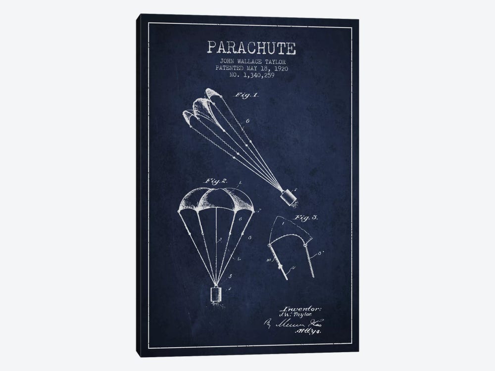 Parachute 1 Navy Blue Patent Blueprint by Aged Pixel 1-piece Canvas Art