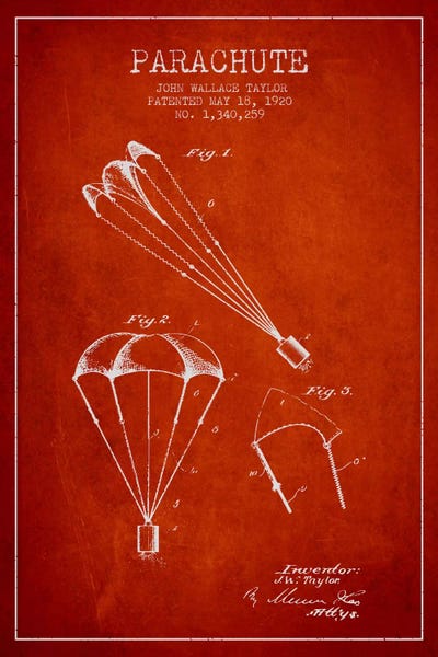 Parachute 1 Red Patent Blueprint by Aged Pixel canvas print