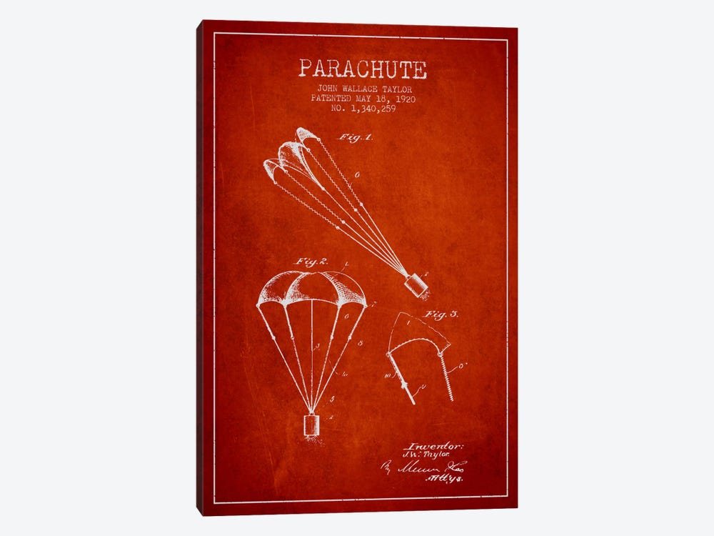Parachute 1 Red Patent Blueprint by Aged Pixel 1-piece Art Print