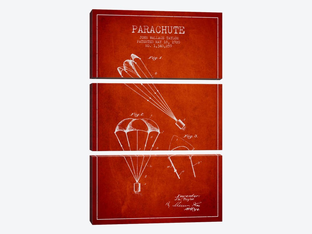 Parachute 1 Red Patent Blueprint by Aged Pixel 3-piece Canvas Print
