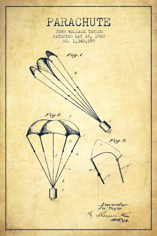 Parachute 1 Vintage Patent Blueprint by Aged Pixel wall art