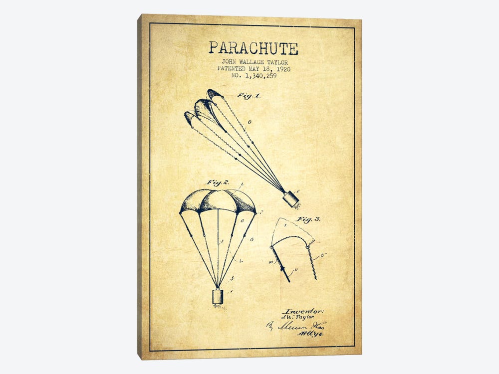Parachute 1 Vintage Patent Blueprint by Aged Pixel 1-piece Canvas Wall Art
