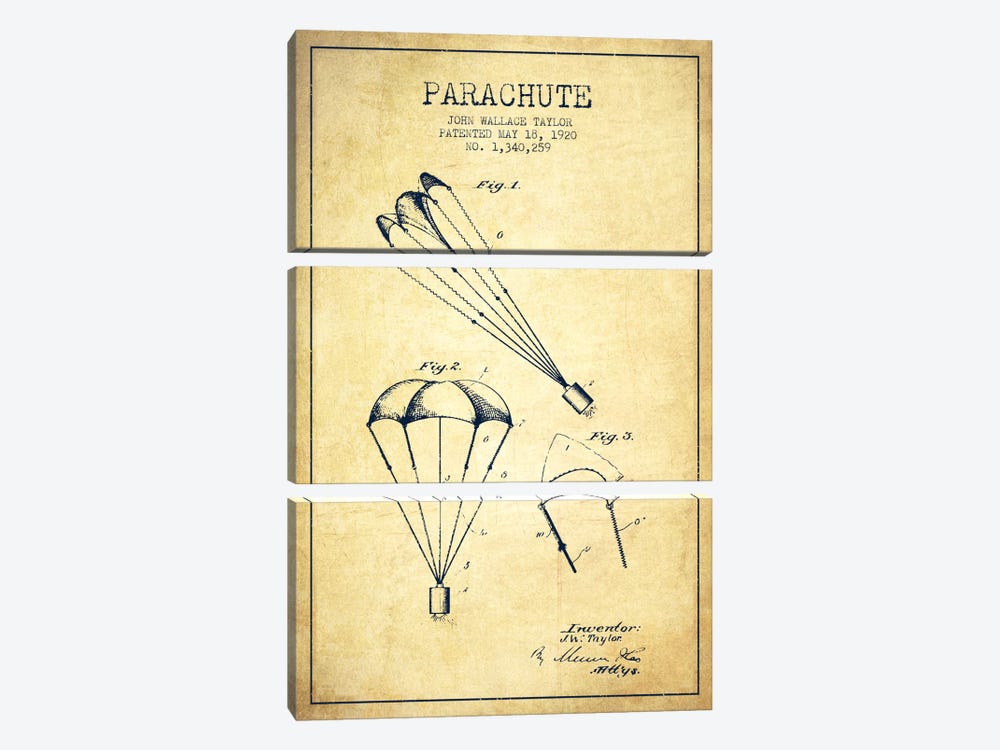 Parachute 1 Vintage Patent Blueprint by Aged Pixel 3-piece Canvas Artwork