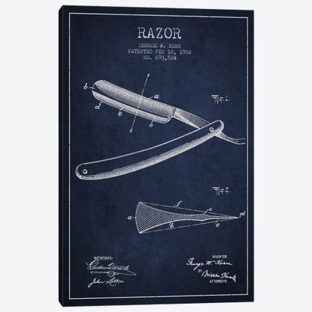 Razor Navy Blue Patent Blueprint Canvas Print #ADP240} by Aged Pixel Canvas Print