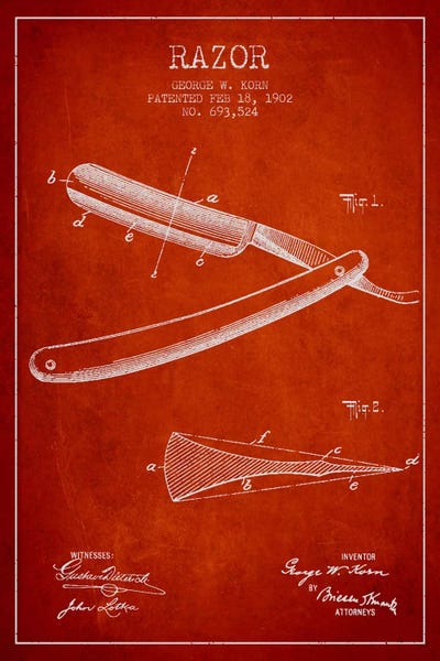 Razor Red Patent Blueprint by Aged Pixel framed canvas print