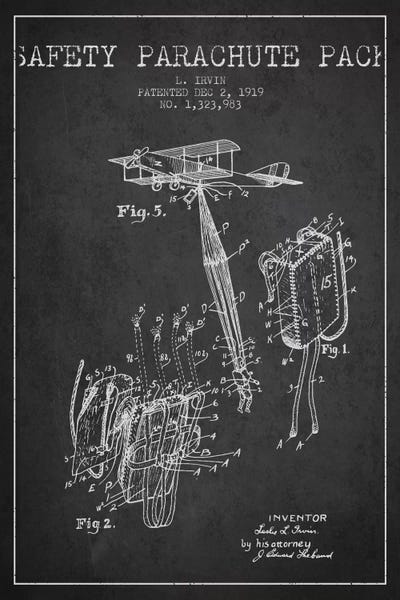 Parachute 2 Charcoal Patent Blueprint by Aged Pixel canvas print