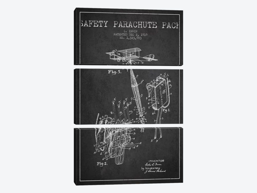 Parachute 2 Charcoal Patent Blueprint by Aged Pixel 3-piece Canvas Art