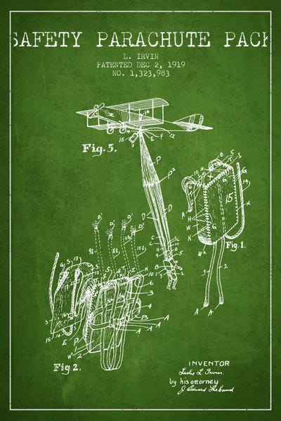 Parachute 2 Green Patent Blueprint by Aged Pixel canvas print