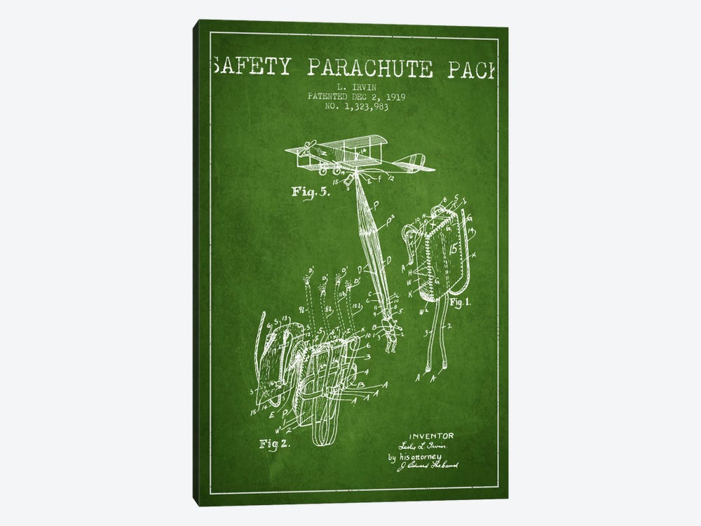 Parachute 2 Green Patent Blueprint by Aged Pixel 1-piece Art Print