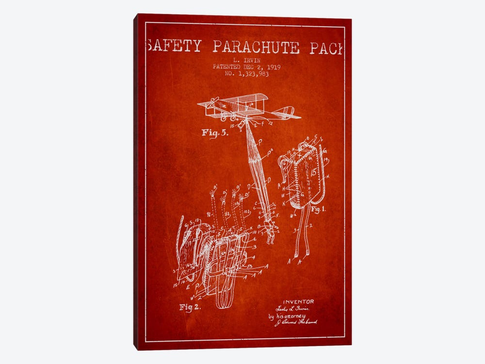 Parachute 2 Red Patent Blueprint by Aged Pixel 1-piece Canvas Print
