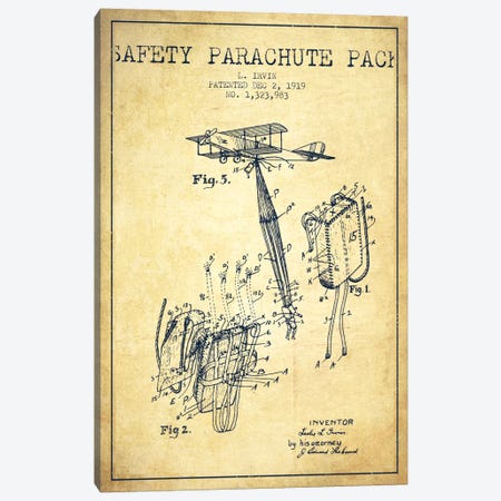 Parachute 2 Vintage Patent Blueprint Canvas Print #ADP2414} by Aged Pixel Canvas Art