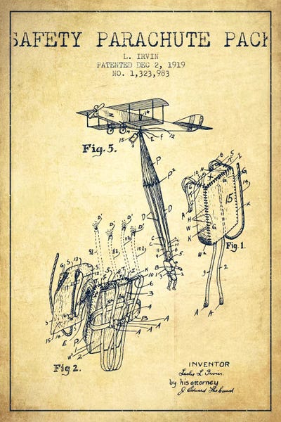 Aviation Blueprints: Parachute 2 Vintage Patent Blueprint by Aged Pixel