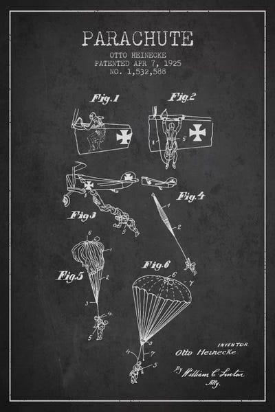 Parachute 3 Charcoal Patent Blueprint by Aged Pixel canvas print