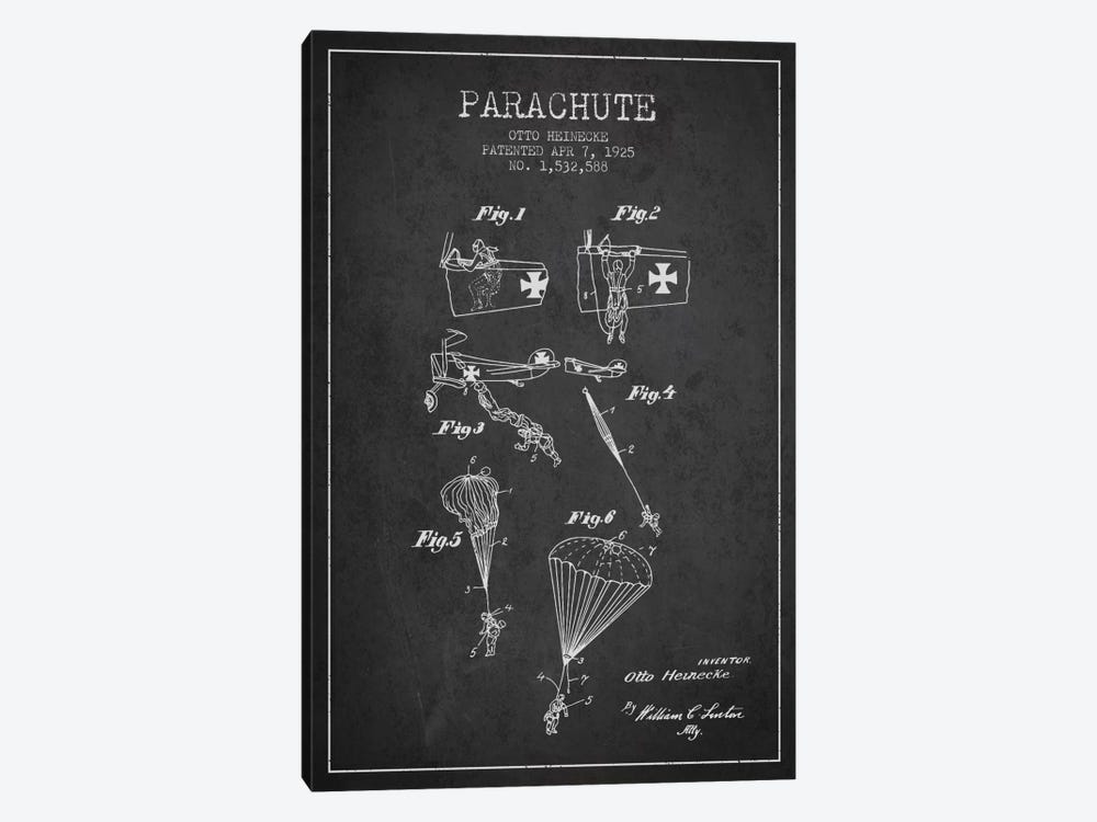 Parachute 3 Charcoal Patent Blueprint by Aged Pixel 1-piece Canvas Print