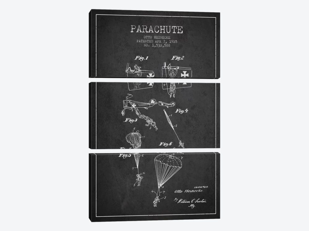 Parachute 3 Charcoal Patent Blueprint by Aged Pixel 3-piece Canvas Print