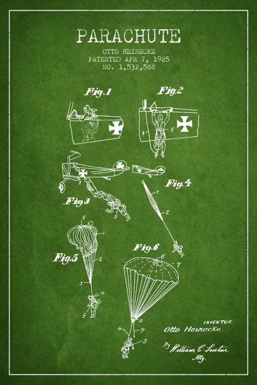 Parachute 3 Green Patent Blueprint by Aged Pixel wall art