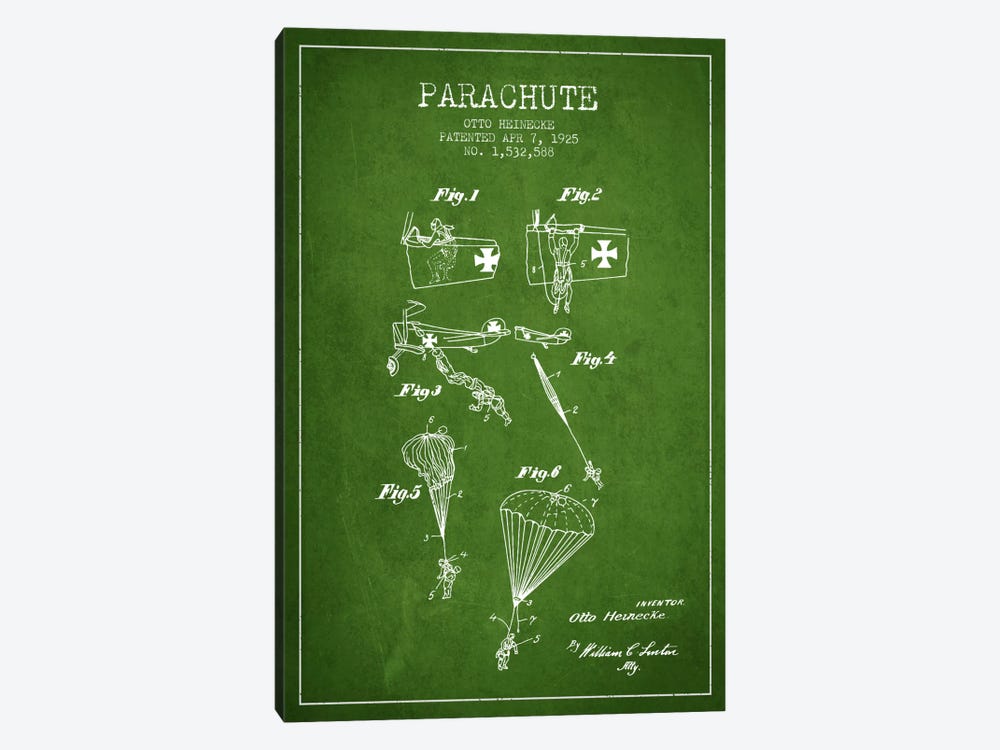 Parachute 3 Green Patent Blueprint by Aged Pixel 1-piece Canvas Artwork