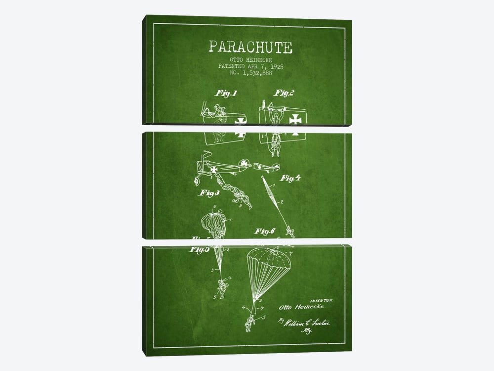 Parachute 3 Green Patent Blueprint by Aged Pixel 3-piece Canvas Art