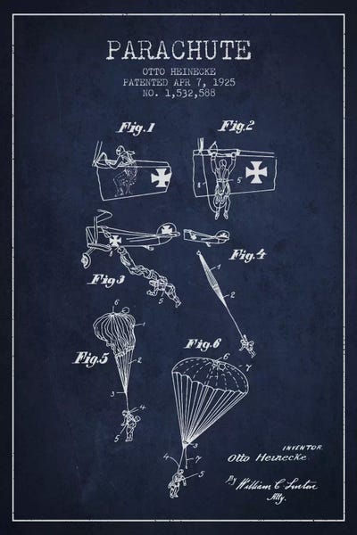 Parachute 3 Navy Blue Patent Blueprint by Aged Pixel canvas print