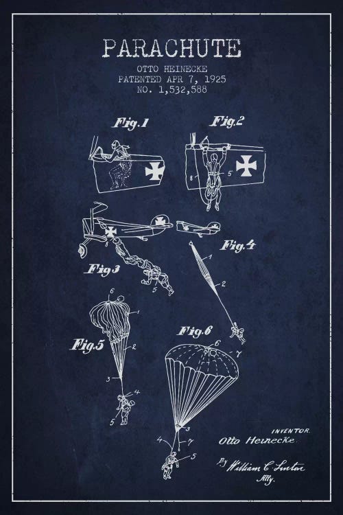 Parachute 3 Navy Blue Patent Blueprint by Aged Pixel wall art